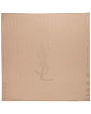 Saint Laurent Logo-Jacquard Silk Scarf - Natural