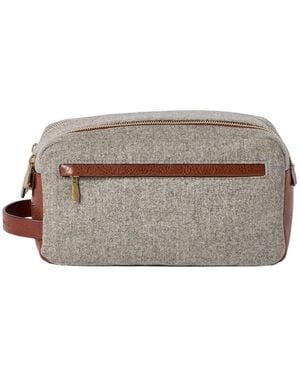 Brunello Cucinelli Virgin Wool, Alpaca And Cashmere Flannel Beauty Case With Grained Calfskin Inserts And Double Zipper - Grey