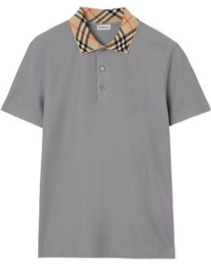 Burberry Check Collar Polo Shirt - Grey