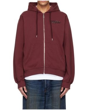 CASABLANCA Logo-Patch Zip Hoodie - Red