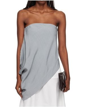 St. Agni Strapless Asymm Drape Top - Blue