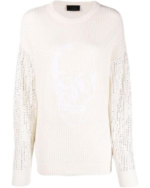 Philipp Plein Crystal-Embellished Knitted Sweater - White