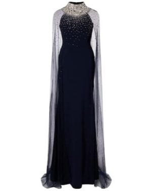 Jenny Packham Zadie Caped Embellished Gown - Blue
