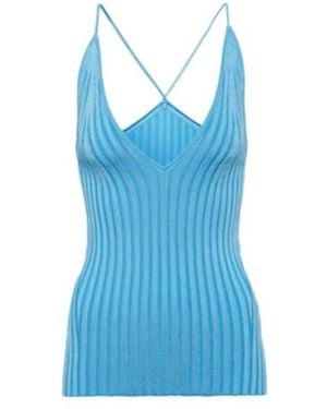 Galvan London Rhea Ribbed-Knit Tank Top - Blue