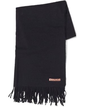 Acne Studios Logo Patch Fringed-Edge Scarf - Black