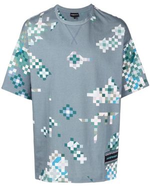 Emporio Armani Geometric-Print Cotton T-Shirt - Blue