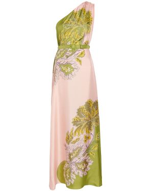La DoubleJ Roy Printed Belted Silk Maxi Dress - Metallic