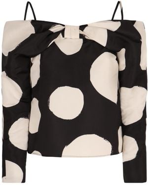 Nina Ricci Polka-Dot Off Shoulder Top - Black