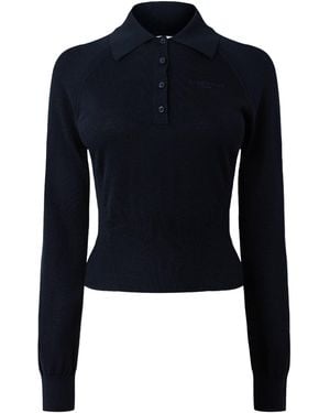 Givenchy Collared Half-Button Long Sleeve Knit Top - Blue