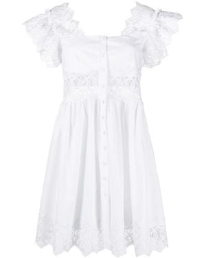 Alberta Ferretti Square-Neck Fluted Midi Dress - White