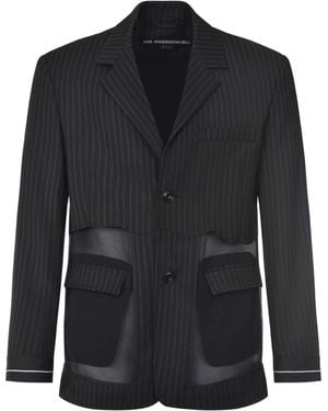 ANDERSSON BELL Sheer Panel Pinstripe Blazer - Black