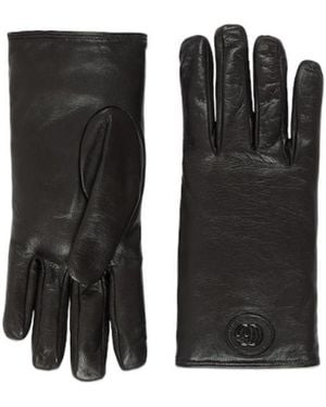 Gucci Gg-Patch Leather Gloves - Black
