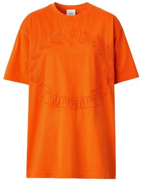 Burberry Logo Embroidered Crewneck T-Shirt - Orange