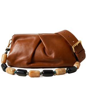 Dries Van Noten Pleated Beaded Leather Clutch Bag - Brown