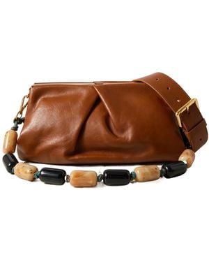 Dries Van Noten Pleated Beaded Leather Clutch Bag - Brown