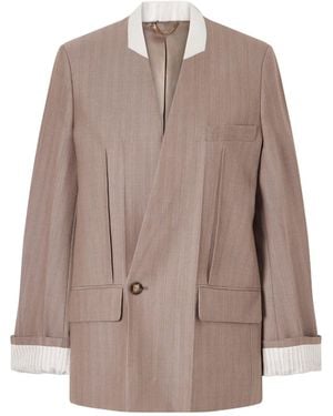 Victoria Beckham Double-Breasted Striped Wool Blazer - Brown
