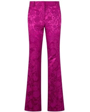 Roberto Cavalli Brocade Flared Pants With Jacquard Florentine Flowers Motif - Pink