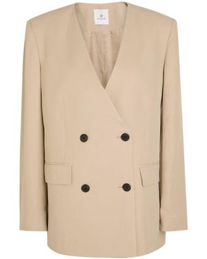 Anine Bing V-Neck Woven Suit Jacket - Natural
