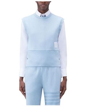Thom Browne Double Face Knit 4-Bar Shell Top - Blue