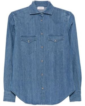 Mazzarelli Long-Sleeve Snap-Button Shirt - Blue