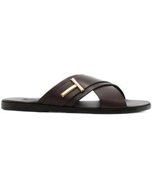 サンダル TOM FORD Men Sandals Brown J1489LCL473X 1B049 Logo suede sandals in brown - Tom Ford | Mytheresa