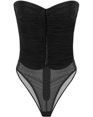 Elisabetta Franchi Ruched Zip-Front Bodysuit - Black
