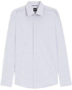 BOSS Hank-Kent Micro-Patterned Classic-Collar Shirt - White