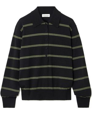 Dries Van Noten Striped Merino Wool Polo Shirt - Black