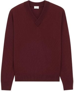Saint Laurent V-Neck Long-Sleeved Sweater - Purple