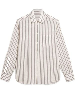 Golden Goose Cotton Shirt With Fine Burgundy Stripes - White