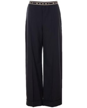Marni Logo Waist Wide-Leg Trousers - Blue