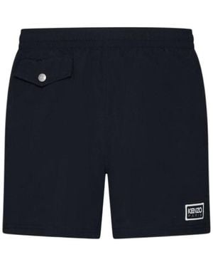 KENZO Logo Patch Swim Trunks - Blue