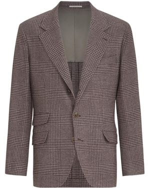 Brunello Cucinelli Comfort Wool And Cashmere Prince Of Wales Flannel Deconstructed Cavallo Blazer - Brown