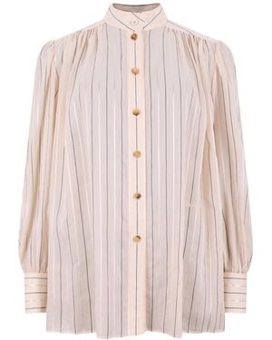 Chloé Chloé High-Neck Striped Gathered Blouse - Pink