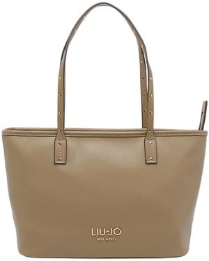 Liu Jo Logo Zip Medium Tote Bag - Natural