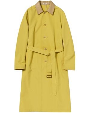 AURALEE Belted Contrast-Collar Coat - Yellow