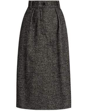 Dolce & Gabbana Pleated Herringbone Midi Skirt - Grey