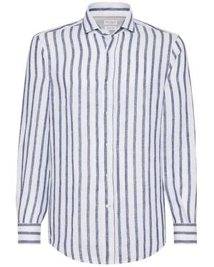 Brunello Cucinelli Striped Linen Shirt - Blue