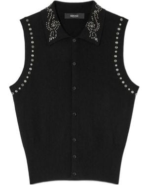 Versace Embellished Sleeveless Knitted Top - Black