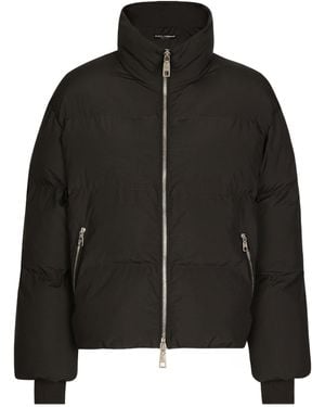 Dolce & Gabbana Short Nylon Down Jacket With Branded Tag - Black