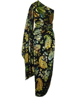 Cult Gaia Adira One-Sleeve Metallic Devoré-Chiffon Gown - Green