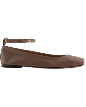 Emporio Armani Square Toe Buckle Detailed Ballet Flats - Brown