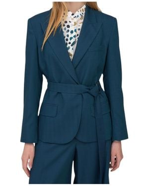 Marella Herringbone Lace-Up Blazer - Blue