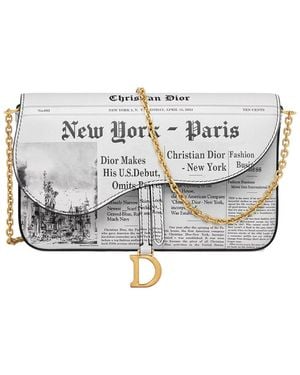 Dior Medium Saddle Pouch With Chain - White