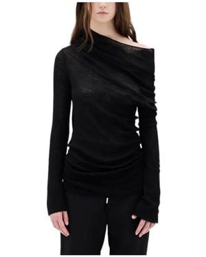 Ann Demeulemeester Drop-Shoulder Long-Sleeve Top - Black