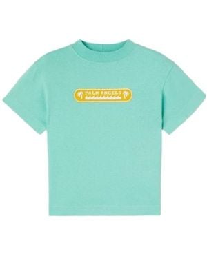Palm Angels Logo-Print Cotton T-Shirt - Blue