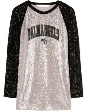 Palm Angels University Palm Sequin Embellished Mini Dress - Black
