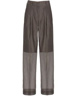 Peserico Sheer Panel Wide-Leg Pants - Gray