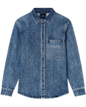 ARMANI EXCHANGE Long-Sleeved Denim Shirt - Blue