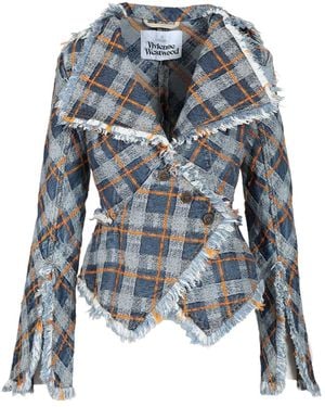 Vivienne Westwood Worth More Frayed Check Jacket - Blue